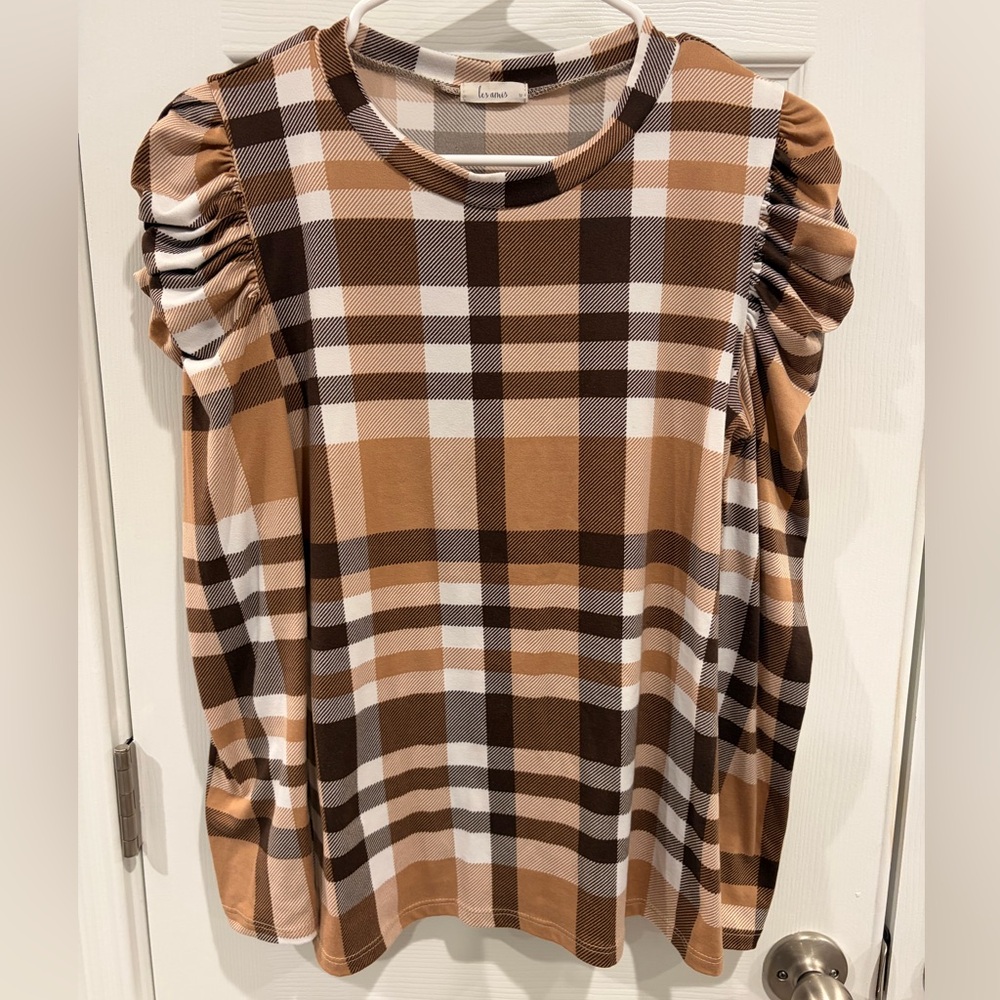 Plaid Puff Shoulder Top